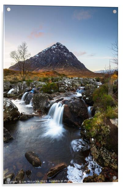 Majestic Waterfall of Bauchaille Etive Mor Acrylic by Les McLuckie
