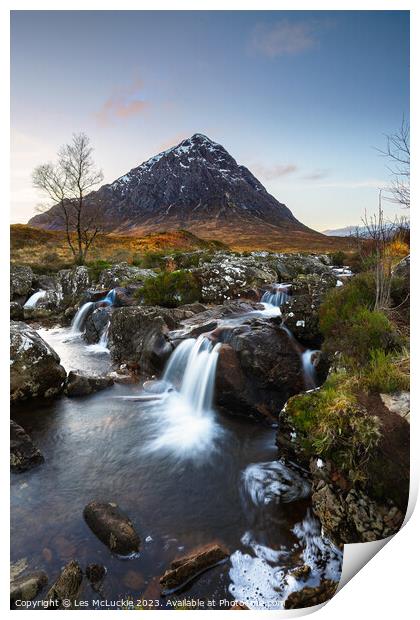 Majestic Waterfall of Bauchaille Etive Mor Print by Les McLuckie