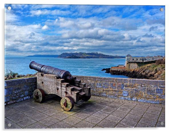 Cannon Lookout, Plymouth Hoe Acrylic by Darren Galpin