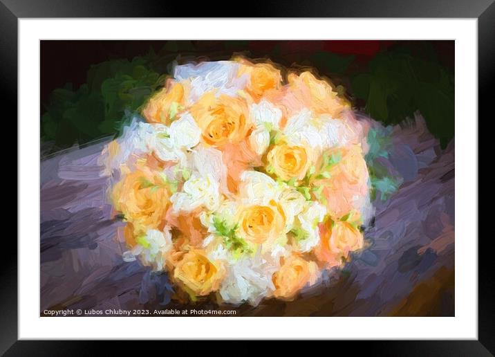 Oil painting bridal bouquet with orange and white flowers Framed Mounted Print by Lubos Chlubny