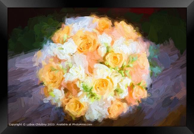 Oil painting bridal bouquet with orange and white flowers Framed Print by Lubos Chlubny