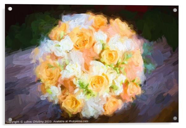 Oil painting bridal bouquet with orange and white flowers Acrylic by Lubos Chlubny