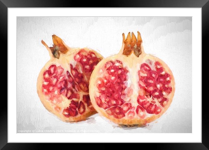 Oil painting fresh fruit - pomegranate Framed Mounted Print by Lubos Chlubny