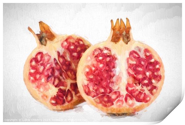 Oil painting fresh fruit - pomegranate Print by Lubos Chlubny