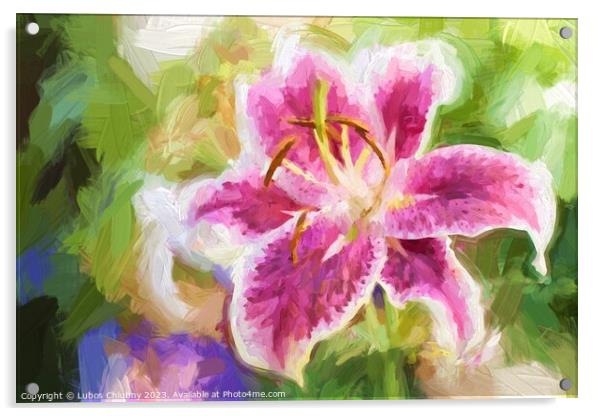 Oil painting Lily pink flower  Acrylic by Lubos Chlubny