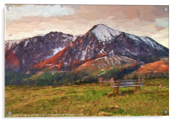 Oil painting romantic view of the Austrian Alps Acrylic by Lubos Chlubny