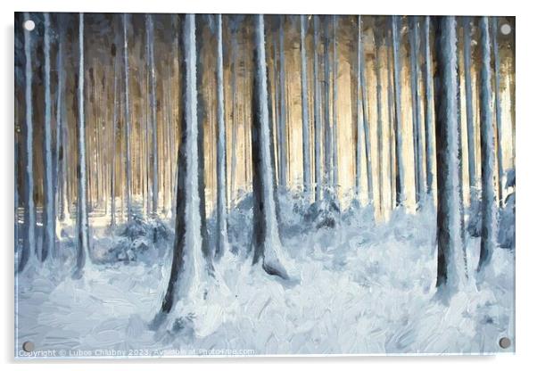Oil painting snowy trees in the winter forest Acrylic by Lubos Chlubny