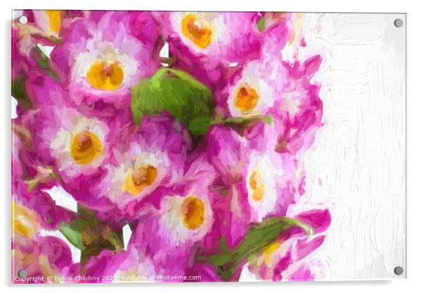 Oil painting pink dendrobium orchid flowers Acrylic by Lubos Chlubny