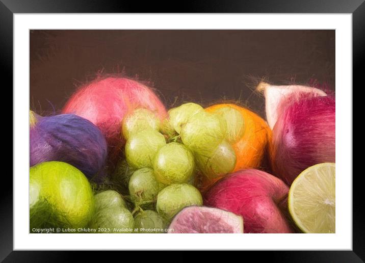 Pastel painting assortment fruits on wooden table Framed Mounted Print by Lubos Chlubny