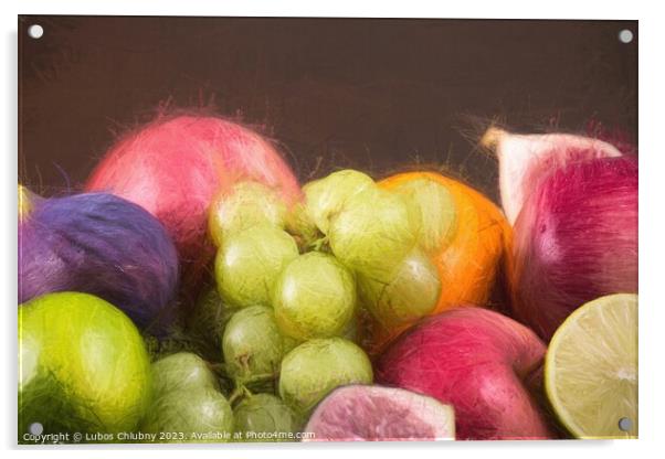 Pastel painting assortment fruits on wooden table Acrylic by Lubos Chlubny