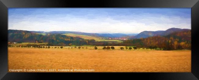 Oil Painted panorama autumn landscape. Framed Print by Lubos Chlubny