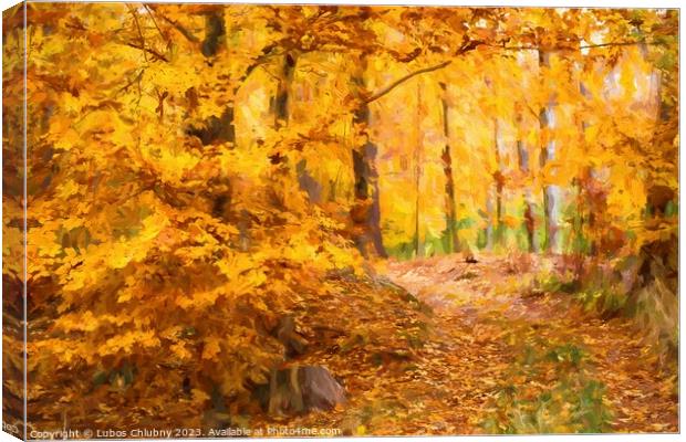 Oil painting autumn landscape with autumn leaves in forest. Canvas Print by Lubos Chlubny