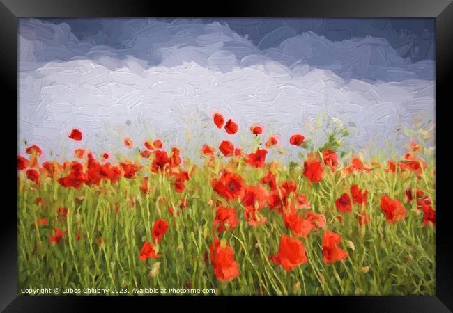 Oil painting summer landscape - field of poppies. Original oil painting on canvas. Framed Print by Lubos Chlubny