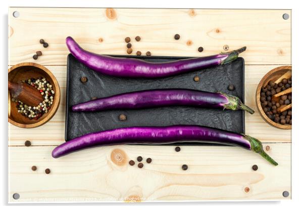 Small fresh purple eggplants Acrylic by Mykola Lunov Mykola