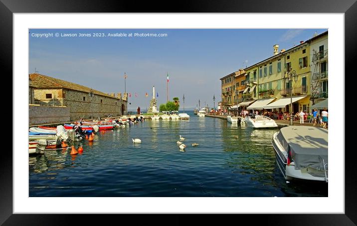 Lazise harbour, Lake Gard. Italy Framed Mounted Print by Lawson Jones