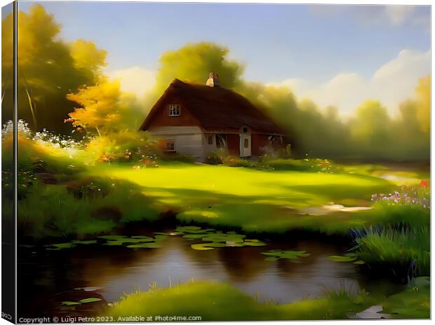Charming country cottage by the pond Canvas Print by Luigi Petro