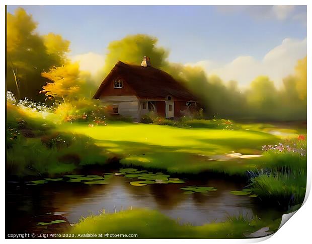 Charming country cottage by the pond Print by Luigi Petro