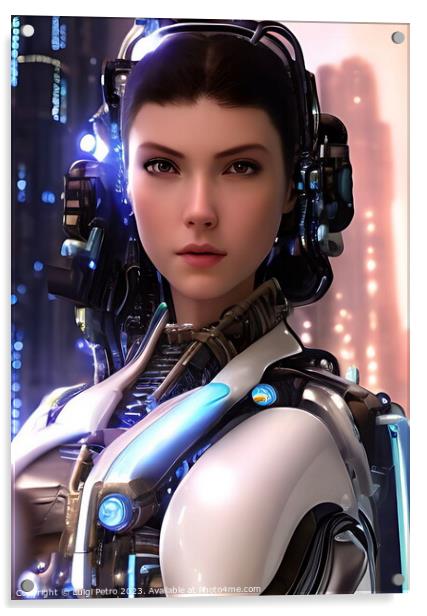 Cyborg woman, futuristic soldier in a cyberpunk su Acrylic by Luigi Petro