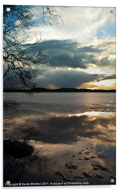 Lake of Menteith Sunset Acrylic by Derek Whitton