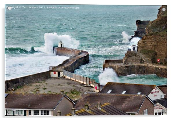 Portreath After Storm Eunice Acrylic by Terri Waters