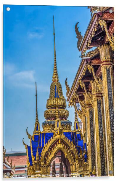 Blue Pagoda Courtyard Emerald Buddha Temple Grand Palace Bangkok Acrylic by William Perry