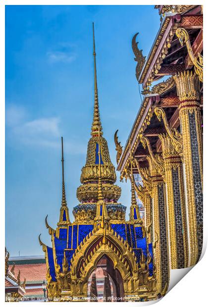 Blue Pagoda Courtyard Emerald Buddha Temple Grand Palace Bangkok Print by William Perry