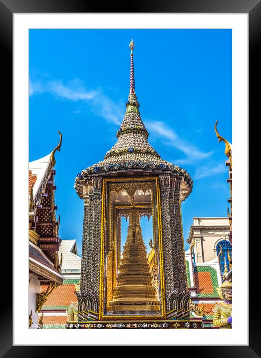 Small Gold Shrine Grand Palace Bangkok Thailand Framed Mounted Print by William Perry