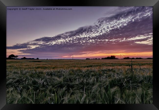 Sunset over the fields Framed Print by Geoff Taylor