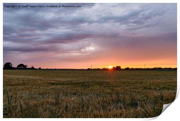 Sunset over a ripening field Print by Geoff Taylor