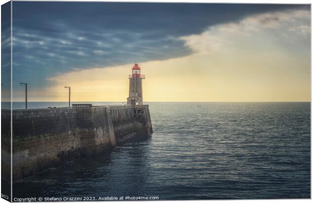 Pier and lighthouse, Fecamp, Normandy Canvas Print by Stefano Orazzini