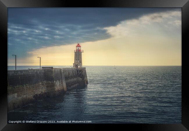 Pier and lighthouse, Fecamp, Normandy Framed Print by Stefano Orazzini