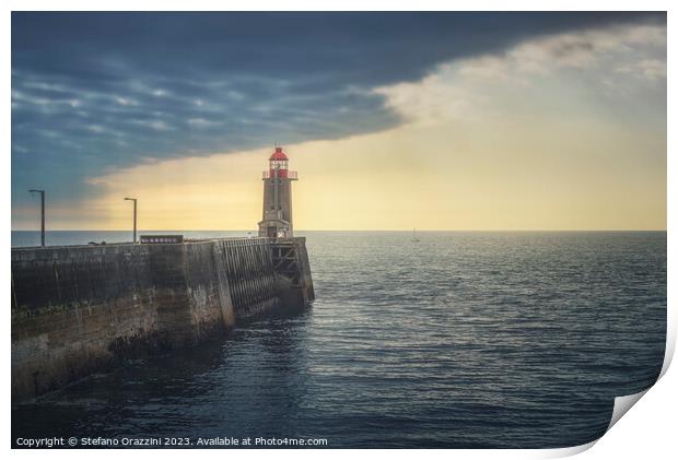 Pier and lighthouse, Fecamp, Normandy Print by Stefano Orazzini