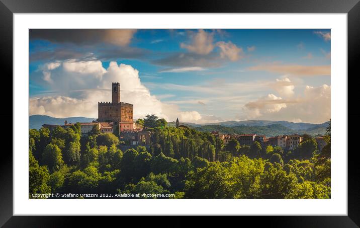 Poppi village and castle view. Casentino, Tuscany Framed Mounted Print by Stefano Orazzini
