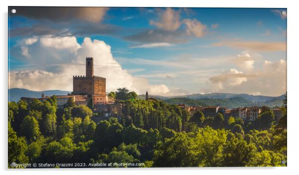 Poppi village and castle view. Casentino, Tuscany Acrylic by Stefano Orazzini