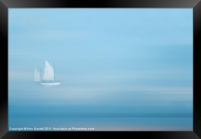 White Sails in a Blue Mist Framed Print by Ann Garrett