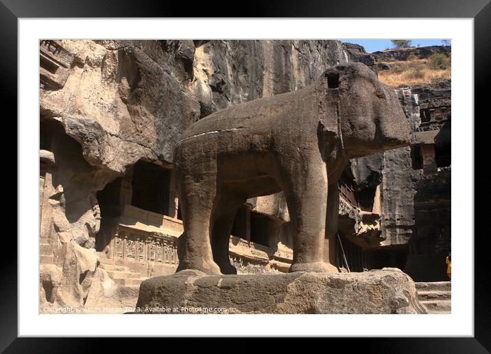 Elephant Sculpture at Kailash Temple Framed Mounted Print by Aidan Moran