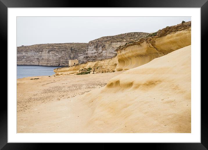Yellow rock leads down to Xwejni Bay Framed Mounted Print by Jason Wells