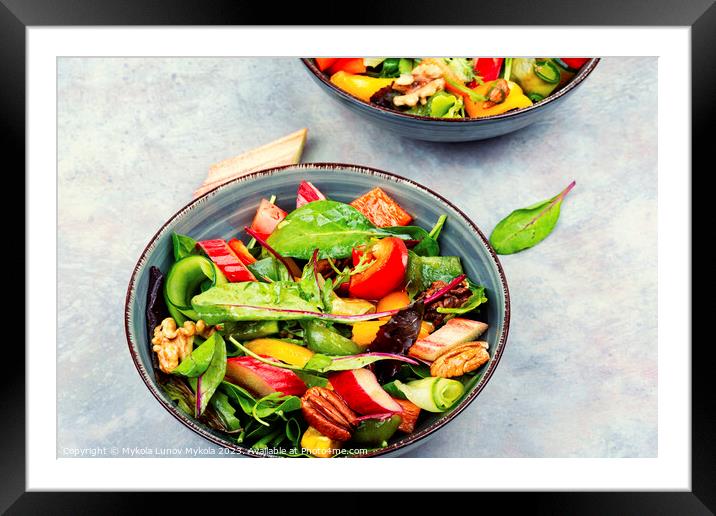 Salad with rhubarb, herbs and nuts. Framed Mounted Print by Mykola Lunov Mykola