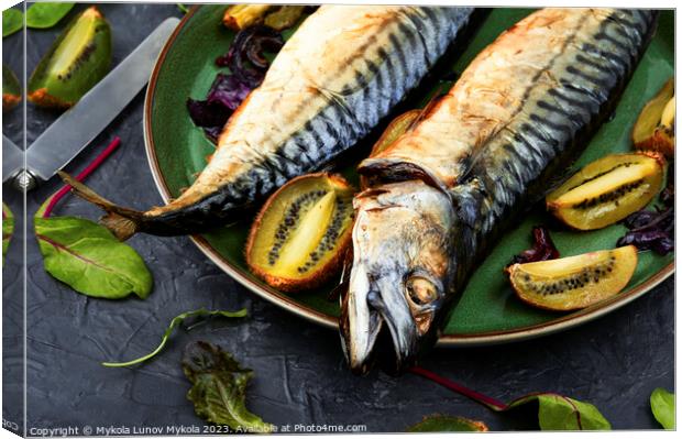 Cooking mackerel fish with kiwi Canvas Print by Mykola Lunov Mykola