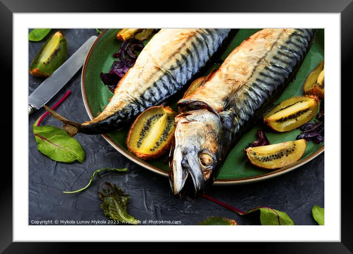 Cooking mackerel fish with kiwi Framed Mounted Print by Mykola Lunov Mykola