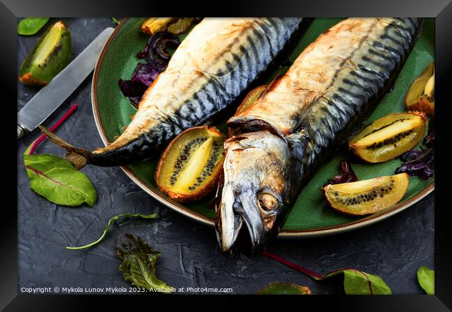 Cooking mackerel fish with kiwi Framed Print by Mykola Lunov Mykola