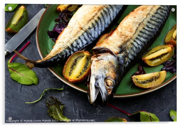 Cooking mackerel fish with kiwi Acrylic by Mykola Lunov Mykola