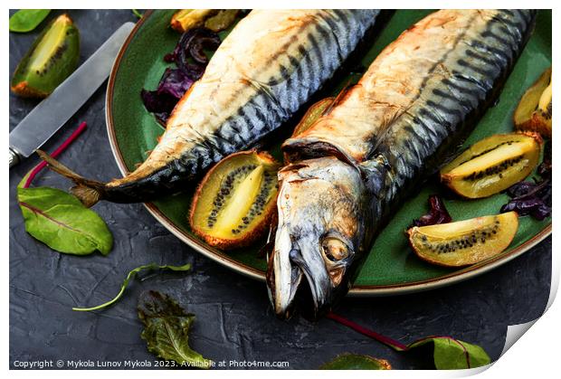 Cooking mackerel fish with kiwi Print by Mykola Lunov Mykola