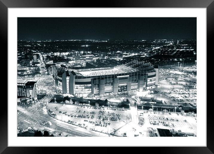 Old Trafford Black and White Framed Mounted Print by Apollo Aerial Photography