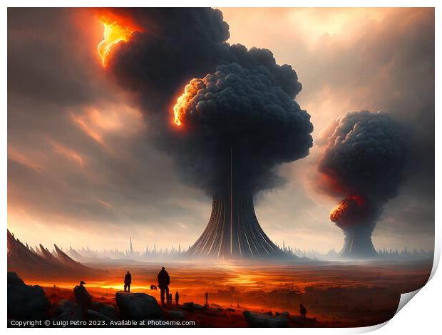Nuclear war and end of civilisation concept. Print by Luigi Petro