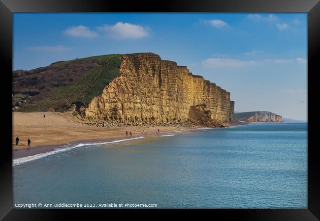 WestBay cliffs claimed by the sea Framed Print by Ann Biddlecombe