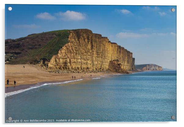 WestBay cliffs claimed by the sea Acrylic by Ann Biddlecombe