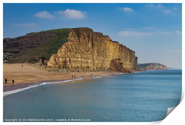 WestBay cliffs claimed by the sea Print by Ann Biddlecombe