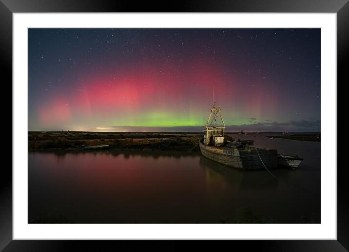 The Northern lights over Brancaster Staithe harbour Framed Mounted Print by Gary Pearson