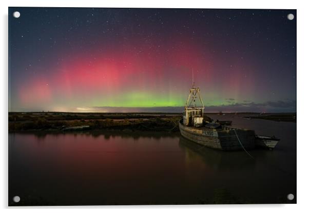 The Northern lights over Brancaster Staithe harbour Acrylic by Gary Pearson